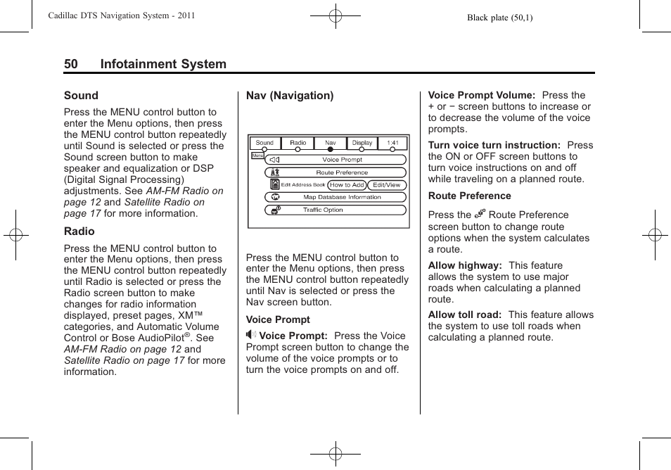 50 infotainment system | Cadillac GPS Receiver User Manual | Page 50 / 68