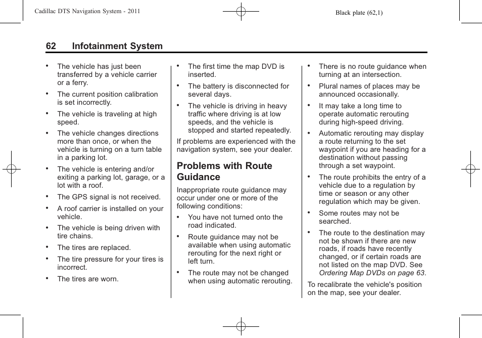 Problems with route guidance, With route, Guidance | 62 infotainment system | Cadillac GPS Receiver User Manual | Page 62 / 68