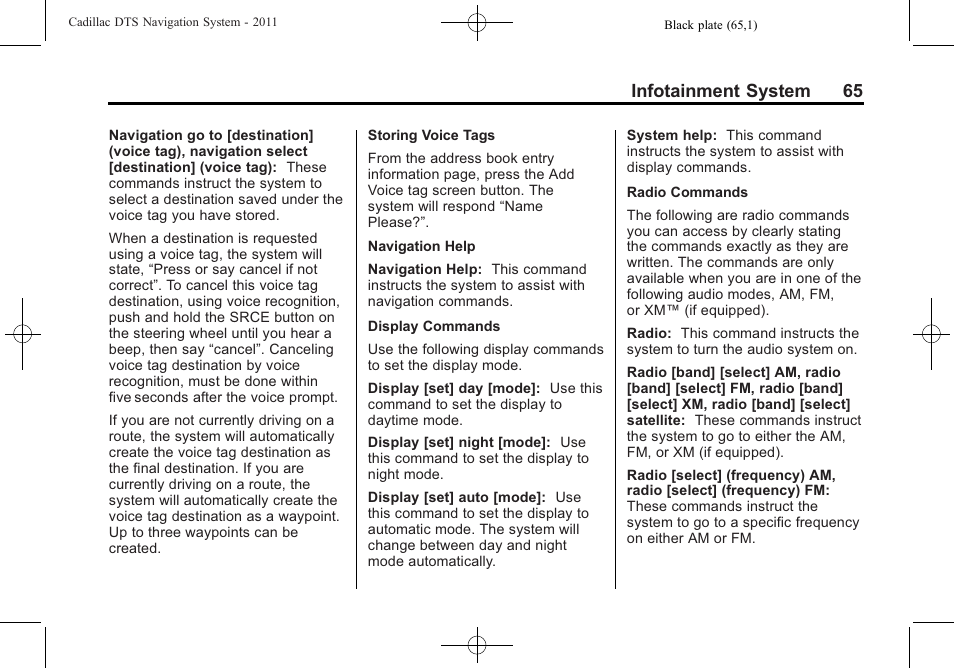 Infotainment system 65 | Cadillac GPS Receiver User Manual | Page 65 / 68