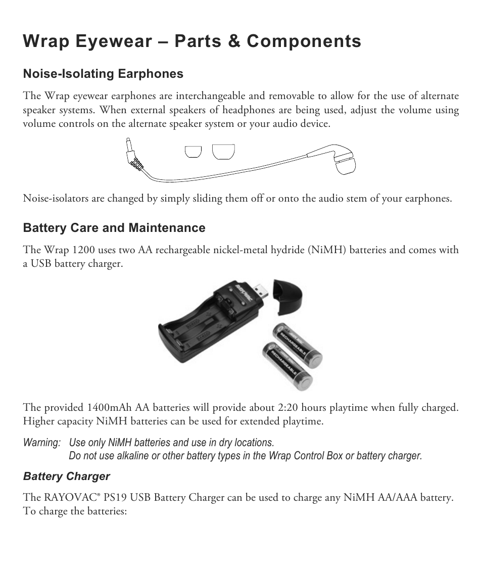 Wrap eyewear – parts & components | Vuzix Wrap 1200 Video Eyewear User Guide User Manual | Page 13 / 25