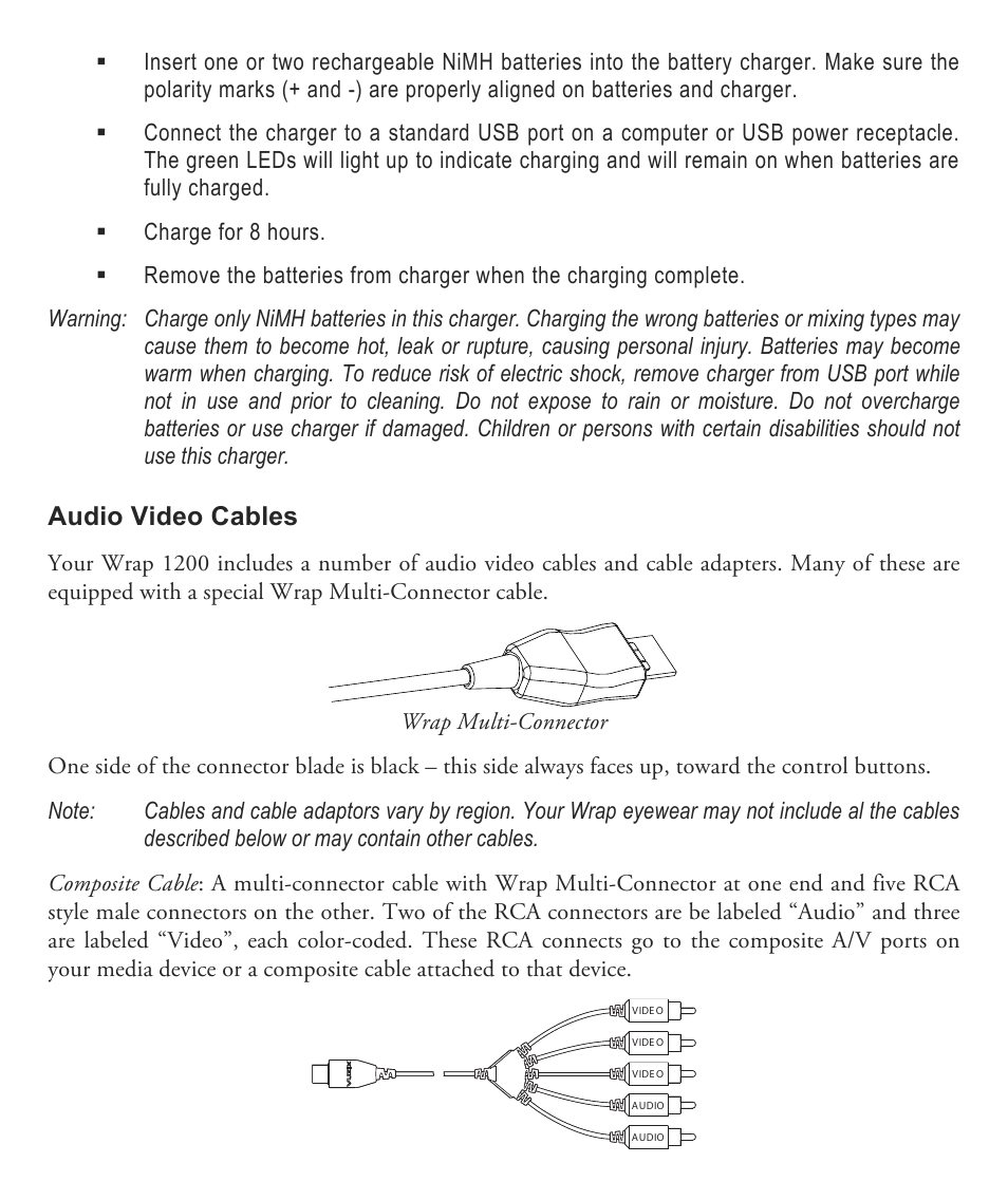 Audio video cables | Vuzix Wrap 1200 Video Eyewear User Guide User Manual | Page 14 / 25