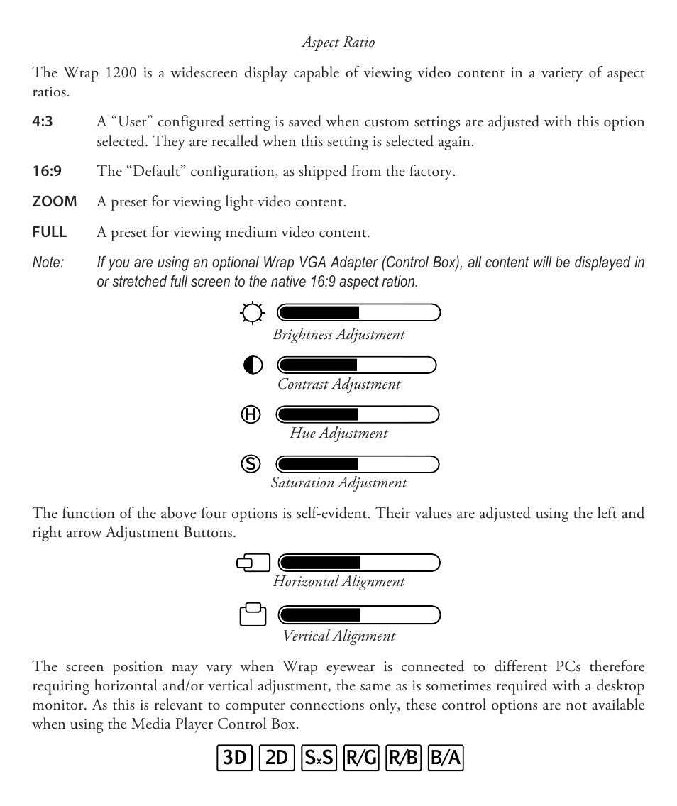 3d 2d s, S r/g r/b b/a | Vuzix Wrap 1200 Video Eyewear User Guide User Manual | Page 18 / 25