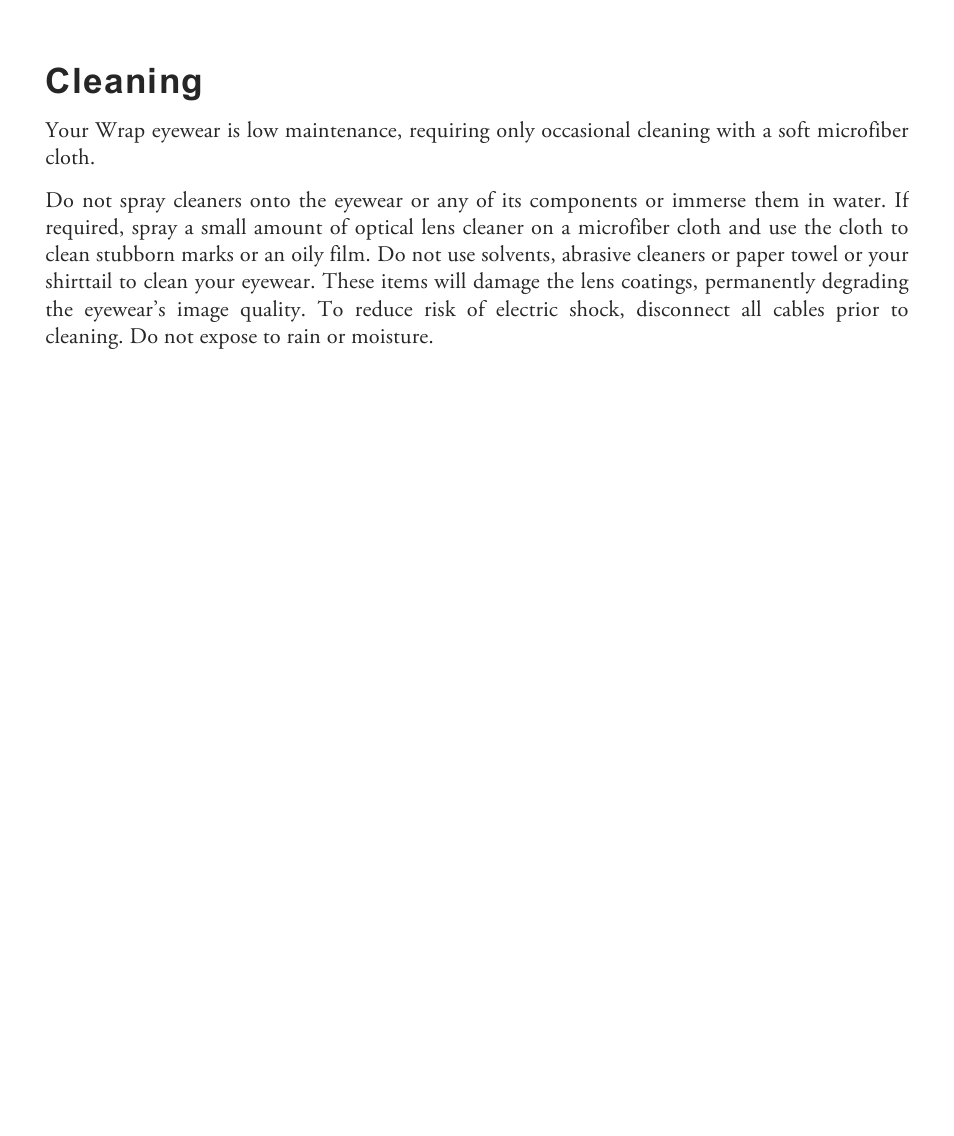 Cleaning | Vuzix Wrap 1200 Video Eyewear User Guide User Manual | Page 21 / 25