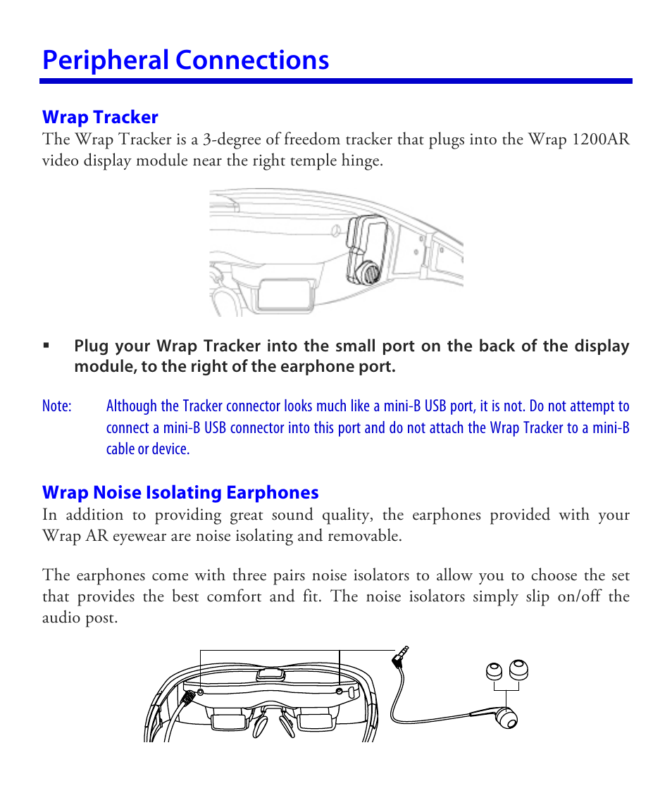 Peripheral connections | Vuzix Wrap 1200AR User Guide User Manual | Page 12 / 44