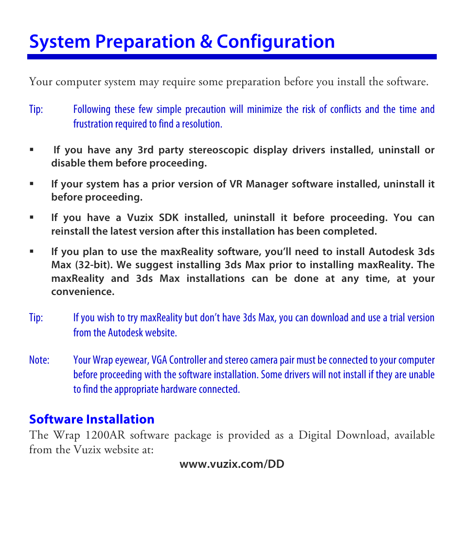 System preparation & configuration | Vuzix Wrap 1200AR User Guide User Manual | Page 16 / 44