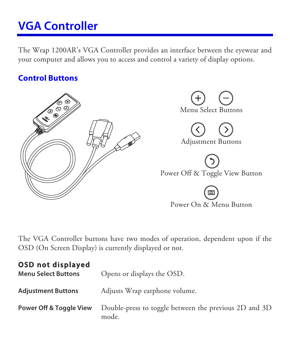 Vga controller | Vuzix Wrap 1200AR User Guide User Manual | Page 24 / 44