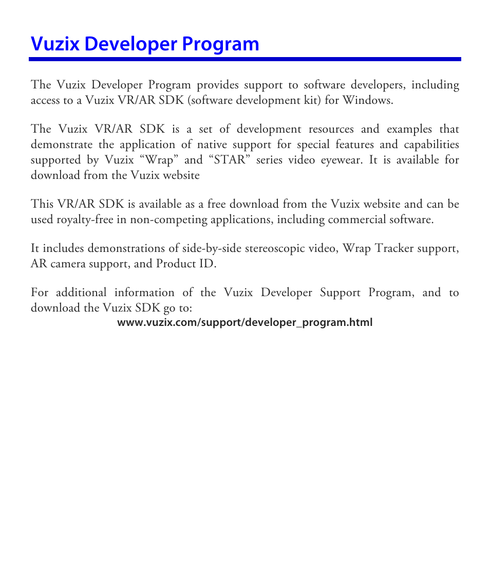Vuzix developer program | Vuzix Wrap 1200AR User Guide User Manual | Page 36 / 44