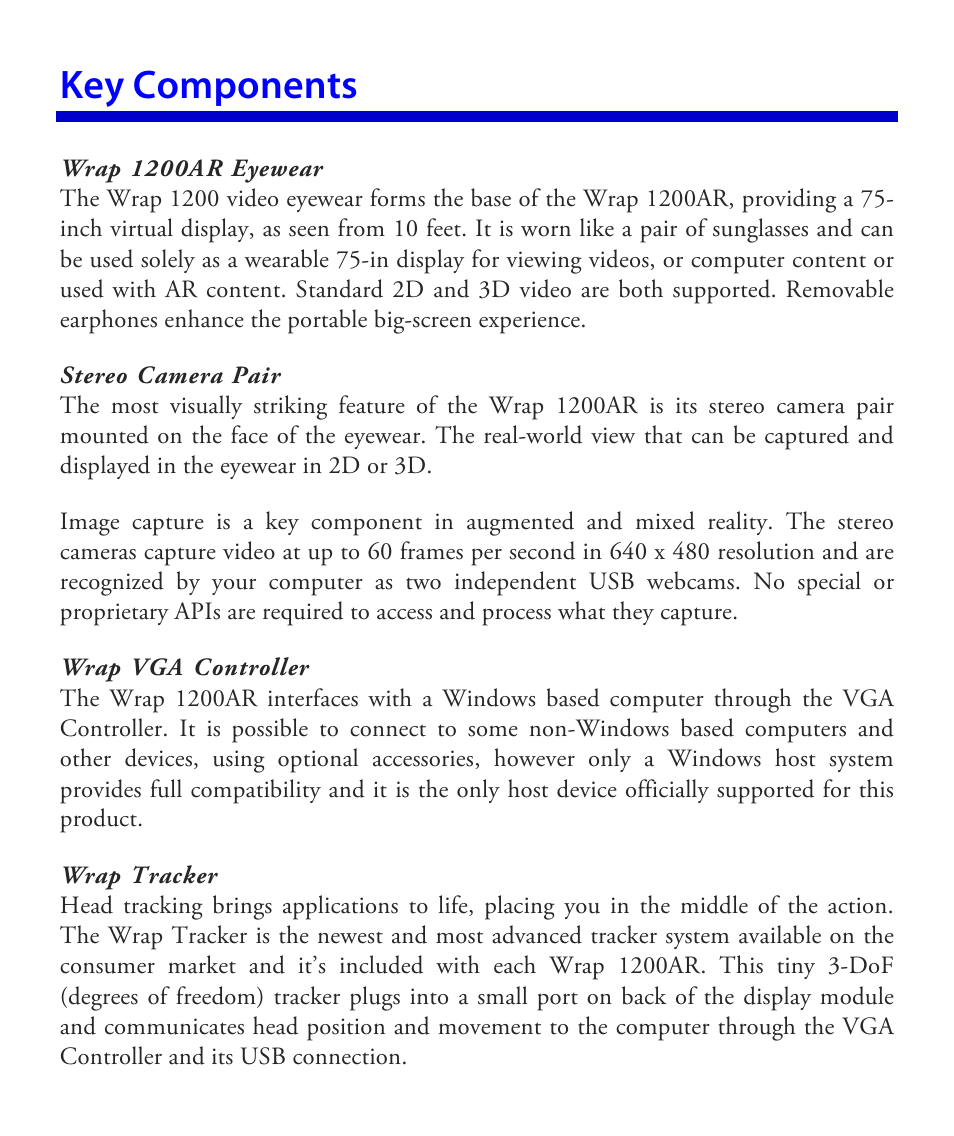 Key components | Vuzix Wrap 1200AR User Guide User Manual | Page 7 / 44
