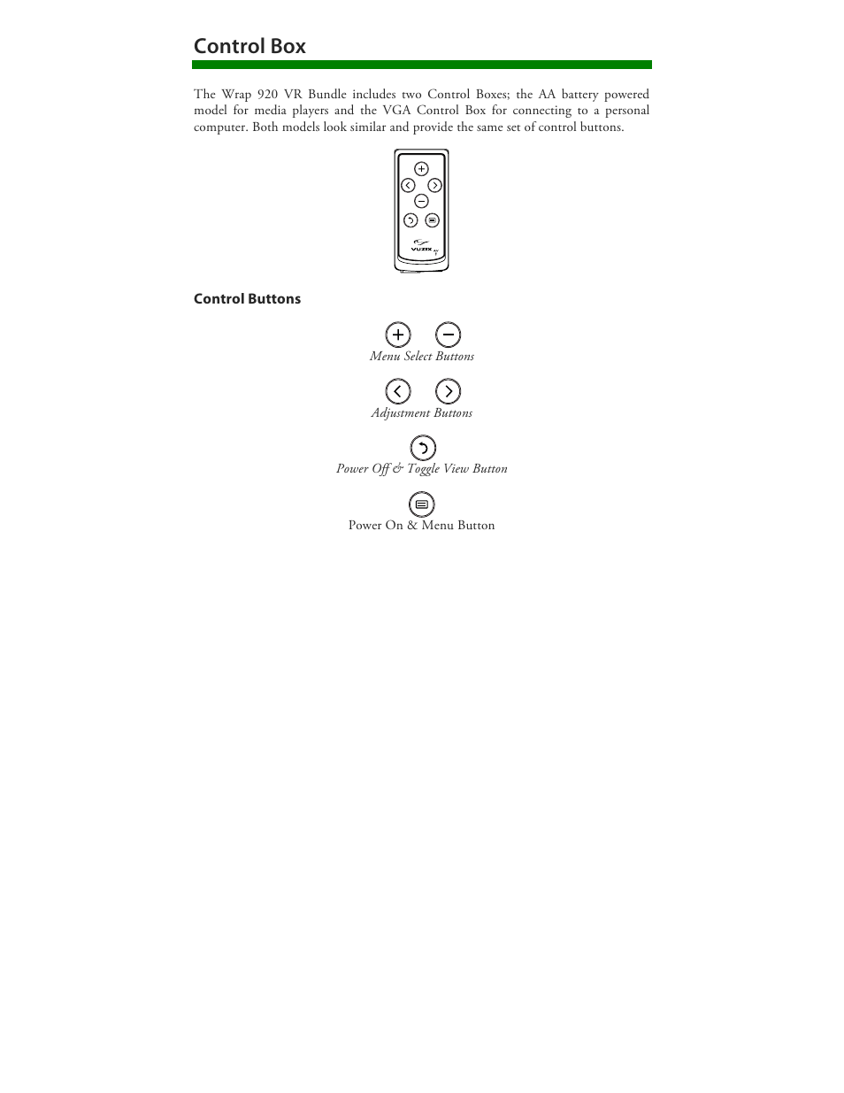 Control box | Vuzix Wrap 920 VR Bundle User Manual | Page 25 / 51