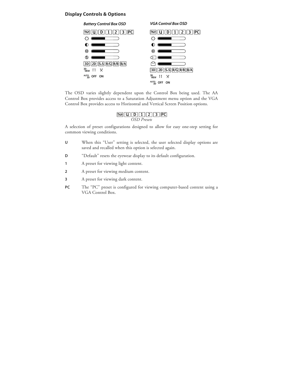 Display controls & options | Vuzix Wrap 920 VR Bundle User Manual | Page 27 / 51