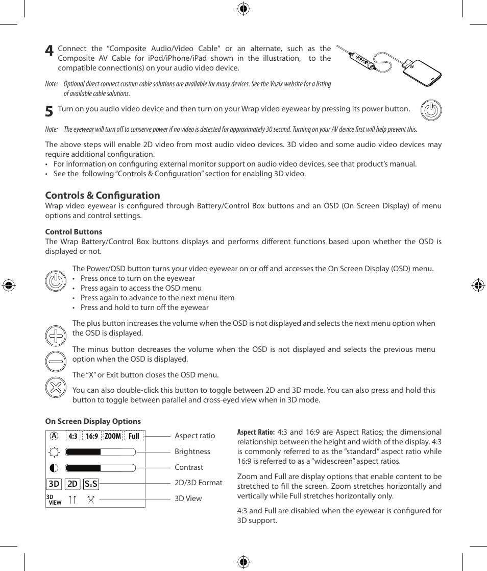 Controls & configuration | Vuzix Wrap 310XL User Manual | Page 4 / 8
