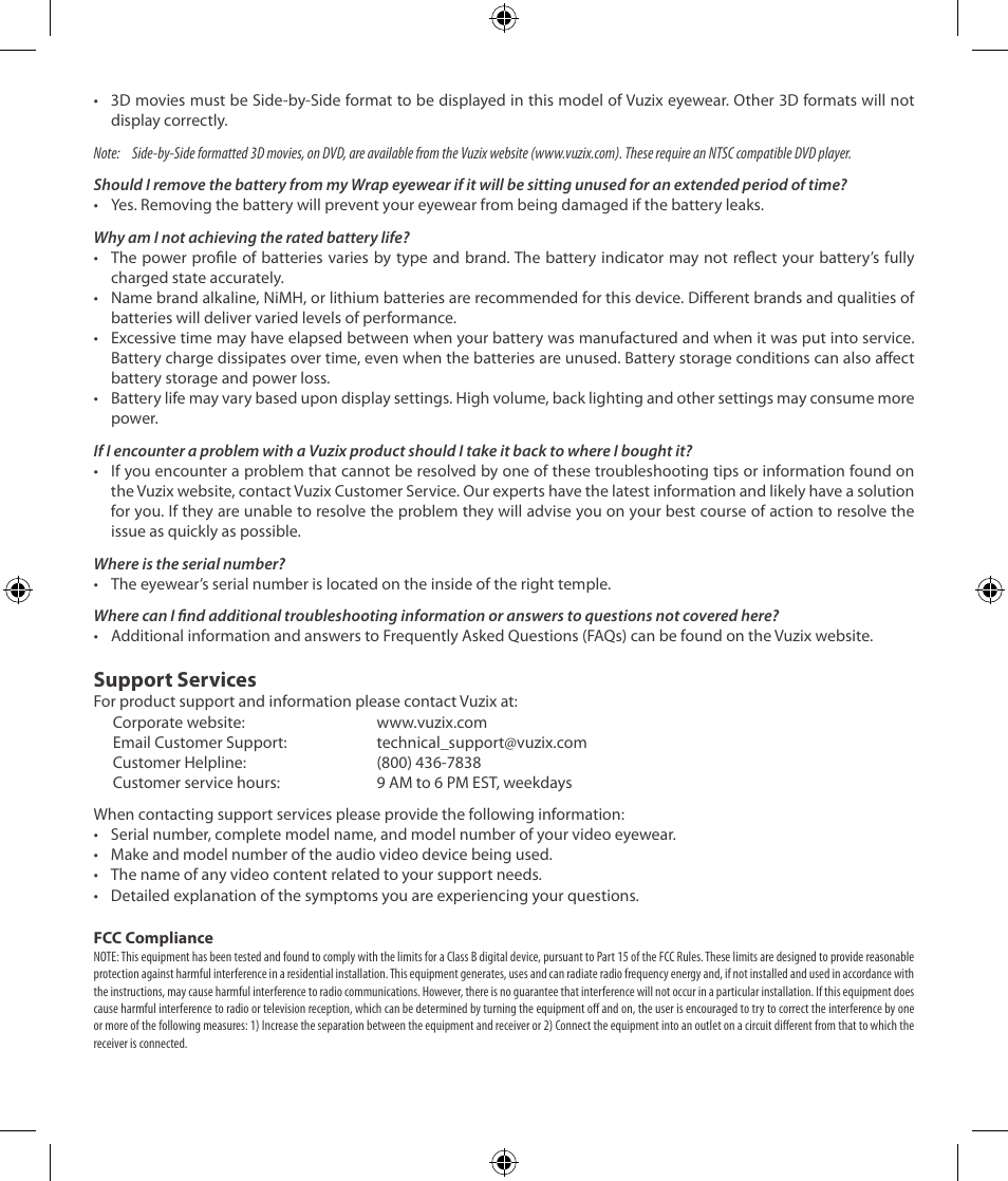 Support services | Vuzix Wrap 310XL User Manual | Page 7 / 8