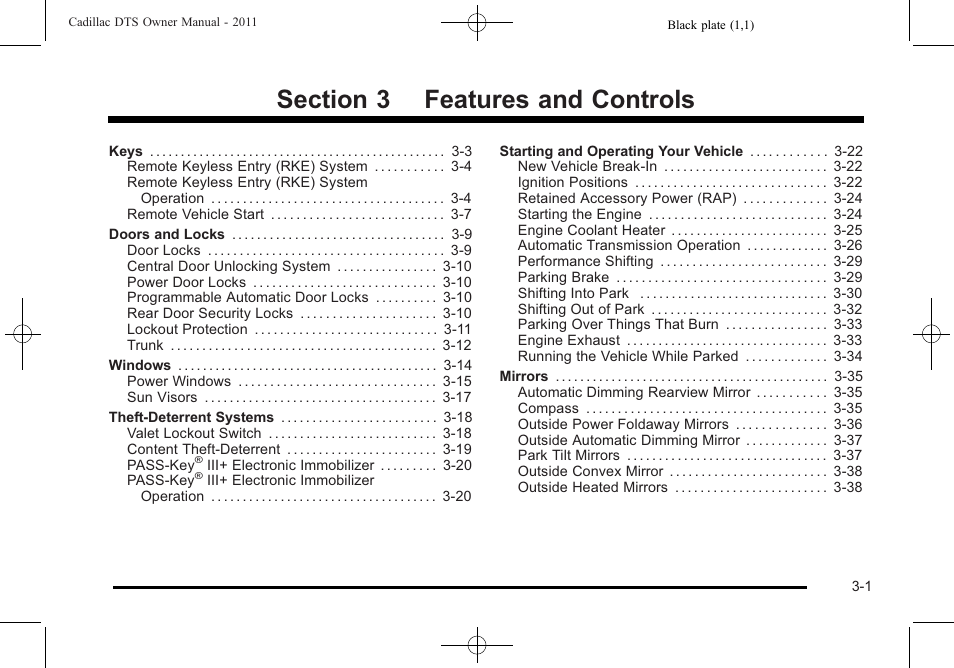 Features and controls, Features and controls -1 | Cadillac 2011 DTS User Manual | Page 105 / 470
