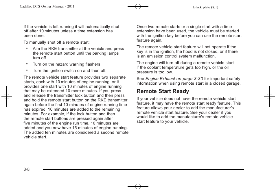 Remote start ready | Cadillac 2011 DTS User Manual | Page 112 / 470