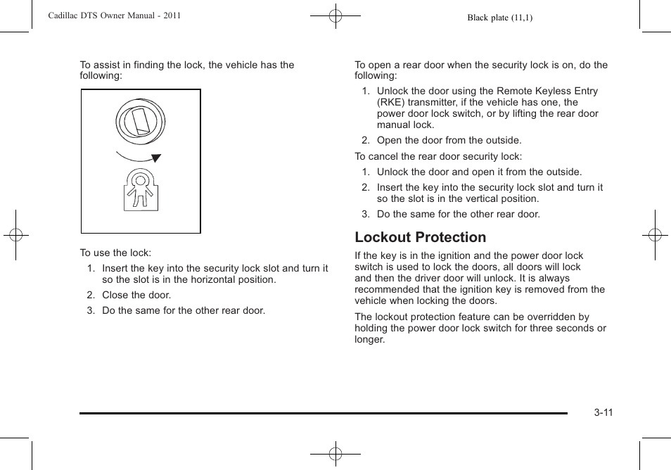 Lockout protection, Lockout protection -11 | Cadillac 2011 DTS User Manual | Page 115 / 470