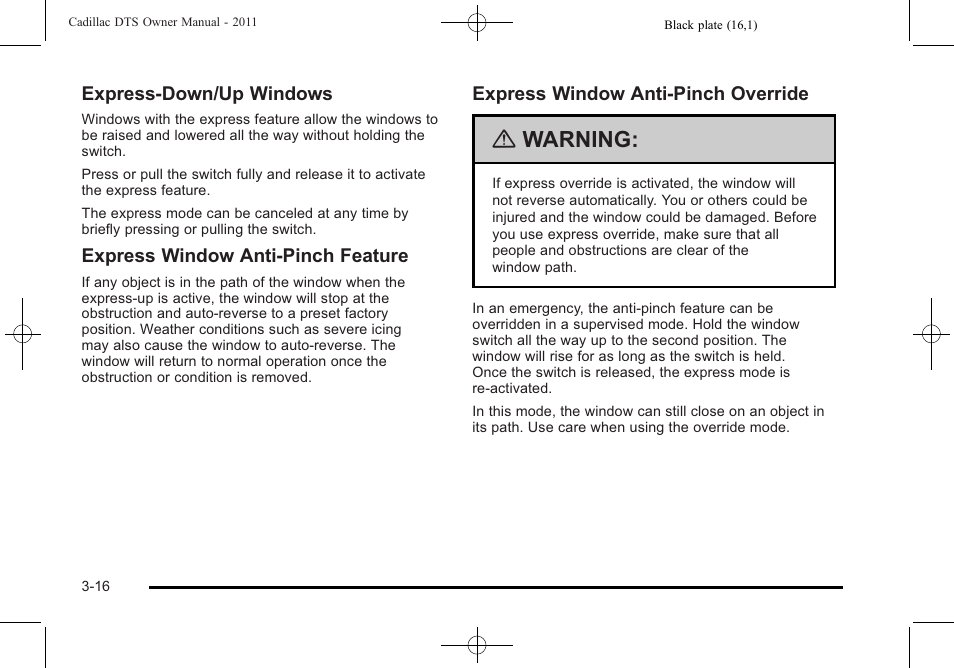 Warning | Cadillac 2011 DTS User Manual | Page 120 / 470