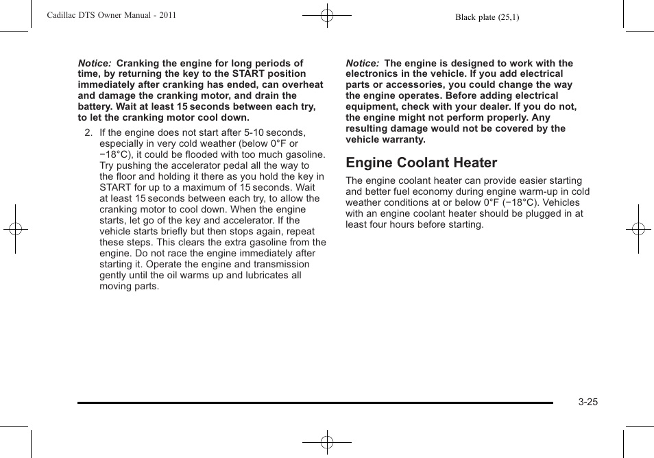 Engine coolant heater, Engine coolant heater -25 | Cadillac 2011 DTS User Manual | Page 129 / 470