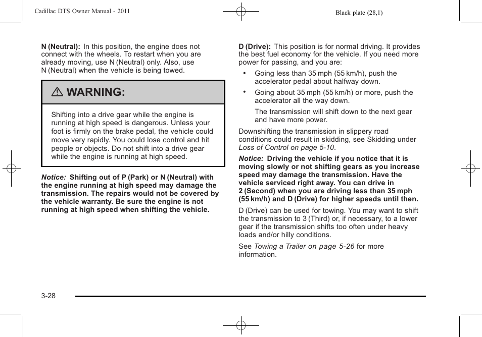 Warning | Cadillac 2011 DTS User Manual | Page 132 / 470