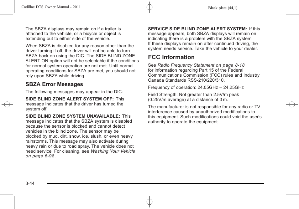 Fcc information | Cadillac 2011 DTS User Manual | Page 148 / 470