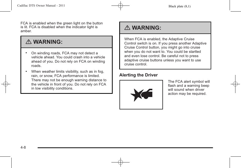 Warning | Cadillac 2011 DTS User Manual | Page 170 / 470