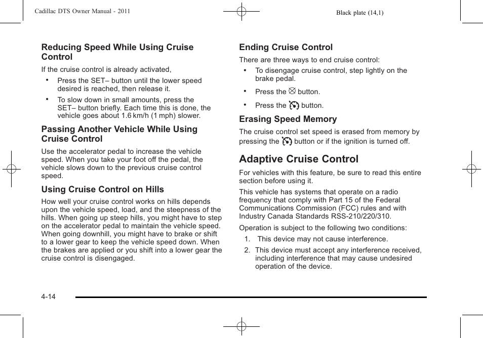 Adaptive cruise control, Adaptive cruise control -14 | Cadillac 2011 DTS User Manual | Page 176 / 470