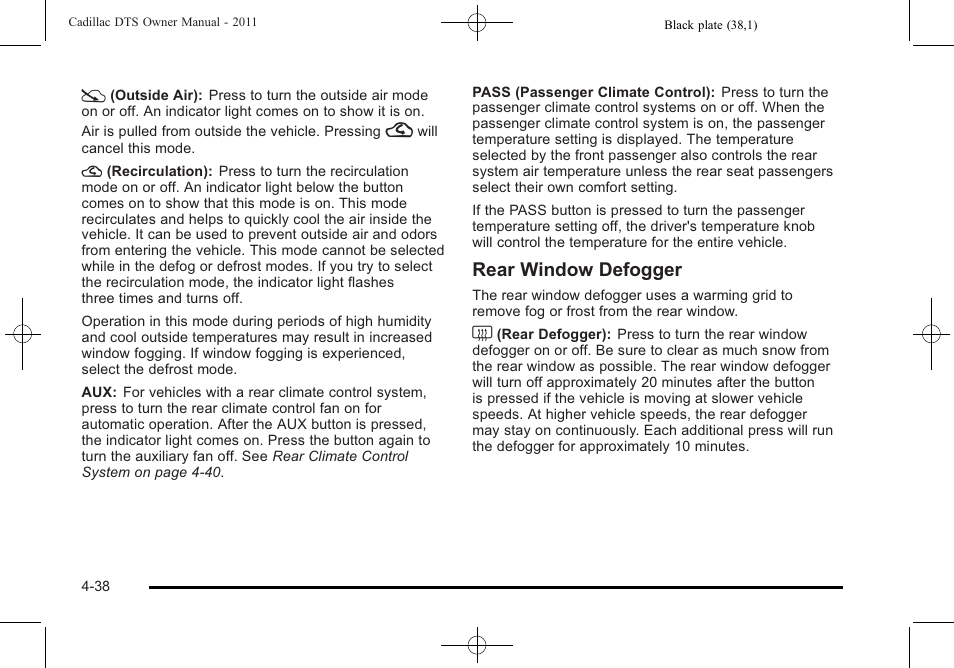 Rear window defogger | Cadillac 2011 DTS User Manual | Page 200 / 470