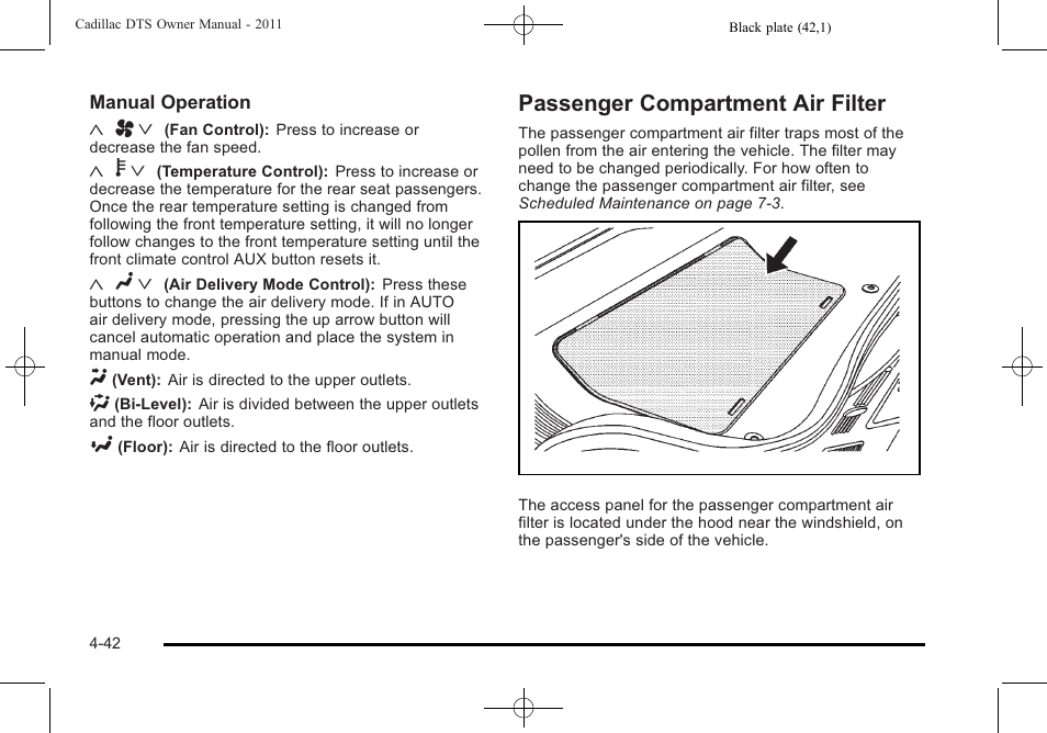 Passenger compartment air filter, Passenger compartment air filter -42 | Cadillac 2011 DTS User Manual | Page 204 / 470