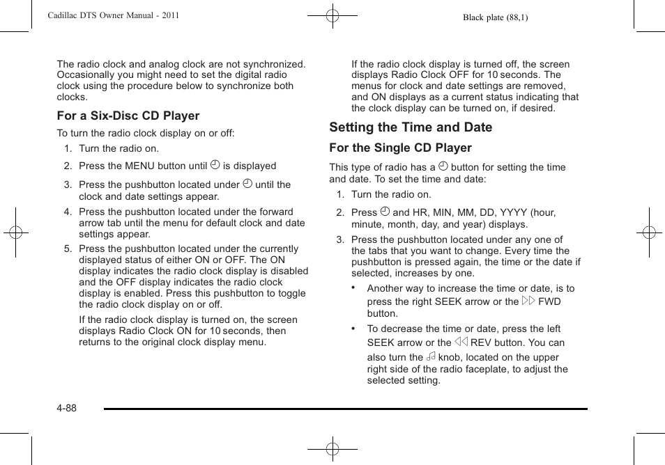 Setting the time and date | Cadillac 2011 DTS User Manual | Page 250 / 470