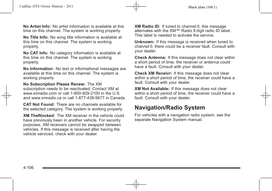 Navigation/radio system, Navigation/radio system -106 | Cadillac 2011 DTS User Manual | Page 268 / 470