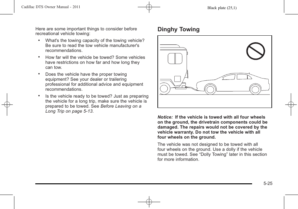 Dinghy towing | Cadillac 2011 DTS User Manual | Page 303 / 470