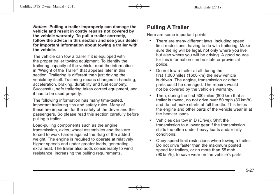 Pulling a trailer | Cadillac 2011 DTS User Manual | Page 305 / 470