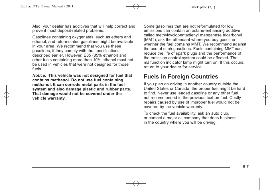 Fuels in foreign countries, Fuels in foreign countries -7 | Cadillac 2011 DTS User Manual | Page 317 / 470