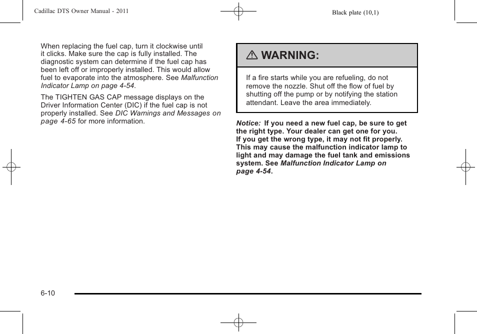 Warning | Cadillac 2011 DTS User Manual | Page 320 / 470