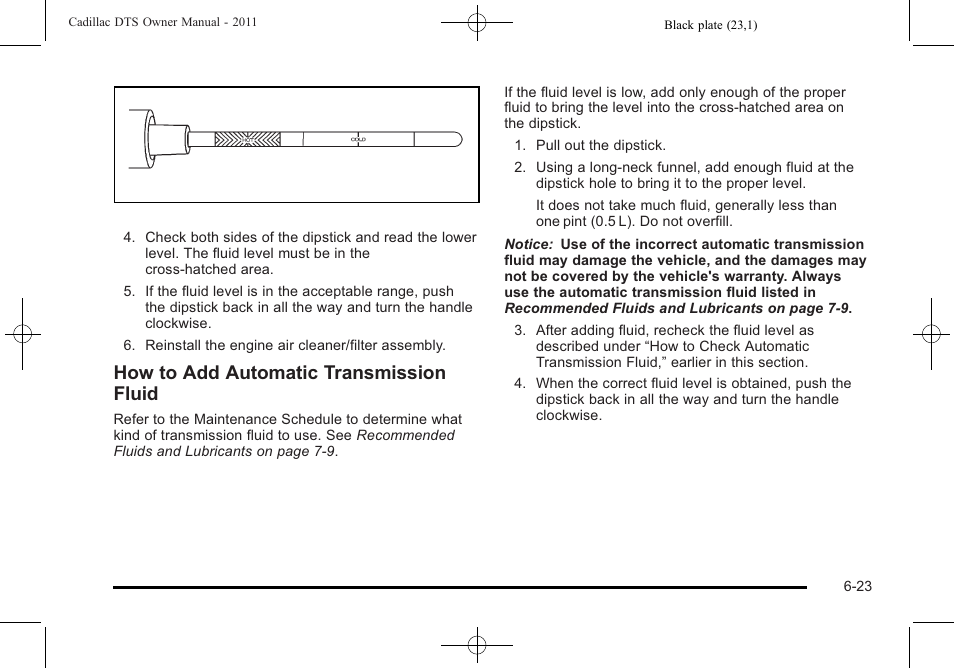 How to add automatic transmission fluid | Cadillac 2011 DTS User Manual | Page 333 / 470
