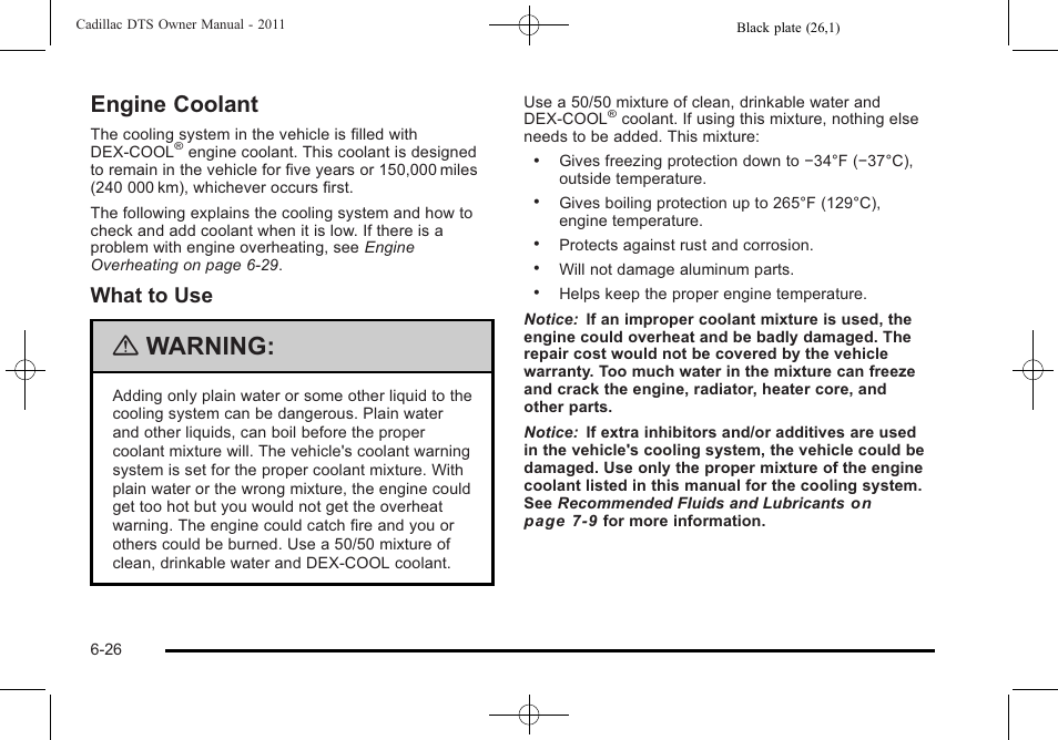 Engine coolant, Engine coolant -26, Wheel | Warning, What to use | Cadillac 2011 DTS User Manual | Page 336 / 470