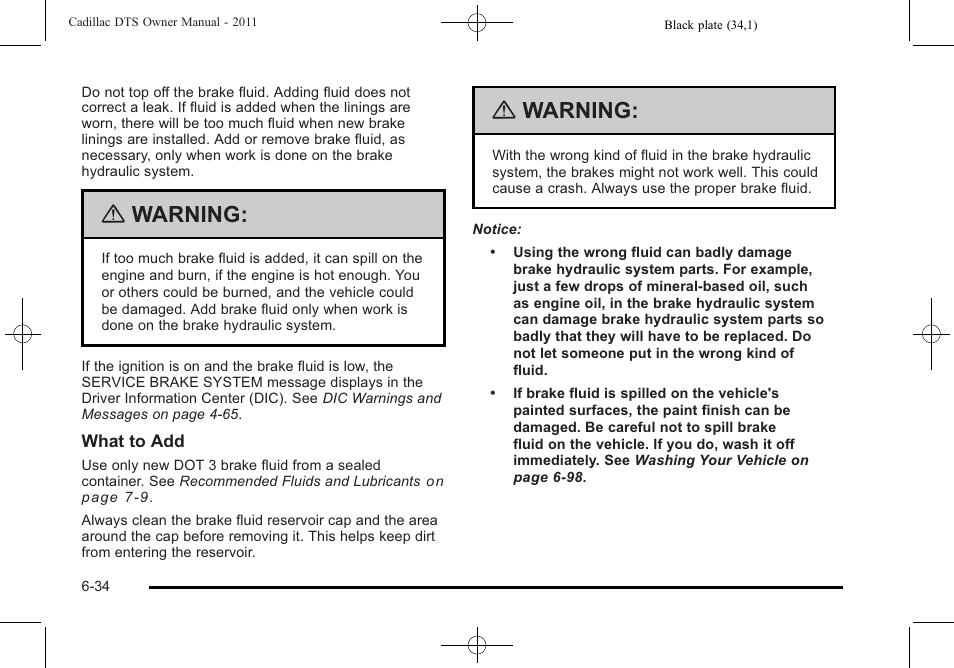 Warning | Cadillac 2011 DTS User Manual | Page 344 / 470