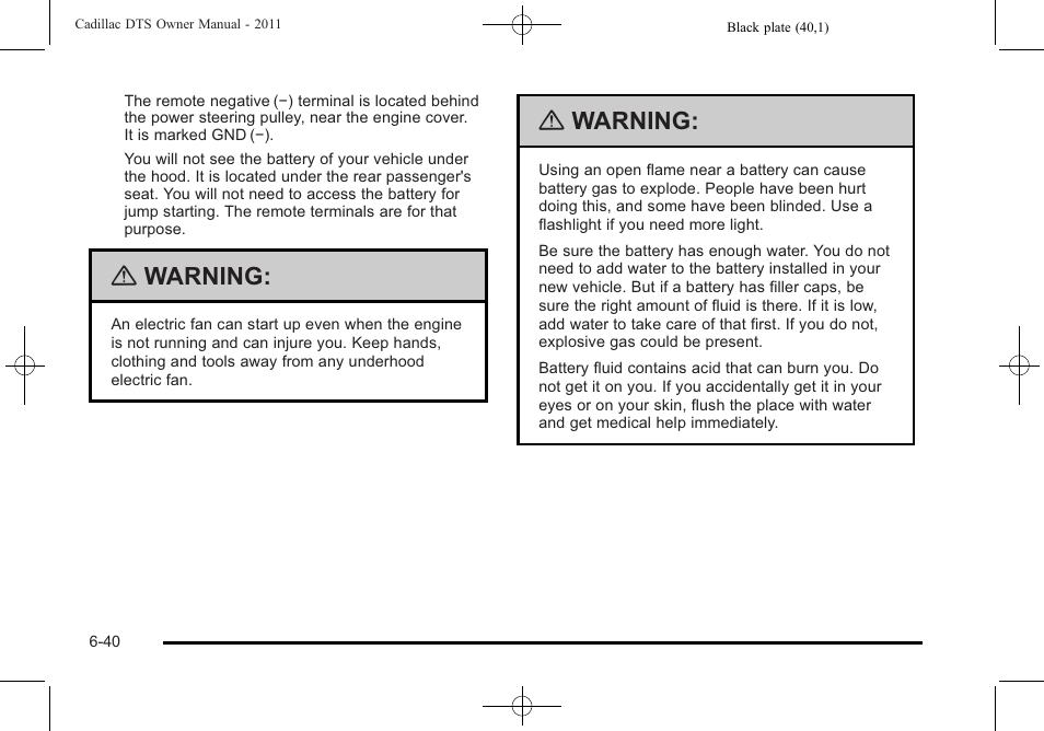 Warning | Cadillac 2011 DTS User Manual | Page 350 / 470