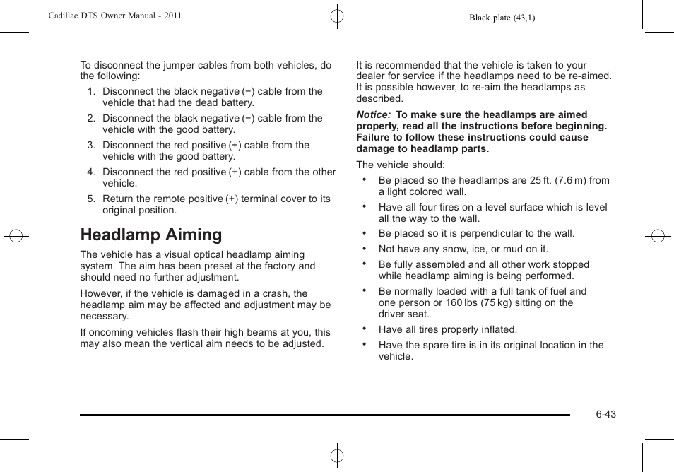 Headlamp aiming, Headlamp aiming -43 | Cadillac 2011 DTS User Manual | Page 353 / 470