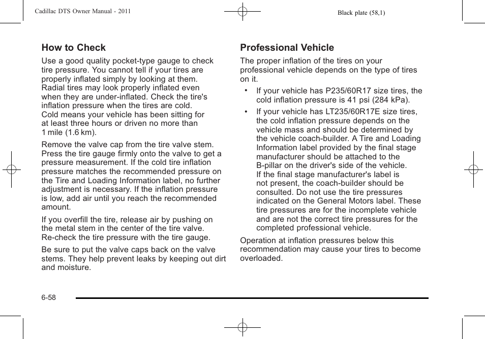 How to check, Professional vehicle | Cadillac 2011 DTS User Manual | Page 368 / 470