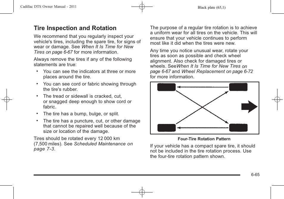 Tire inspection and rotation, And rotation -65 | Cadillac 2011 DTS User Manual | Page 375 / 470