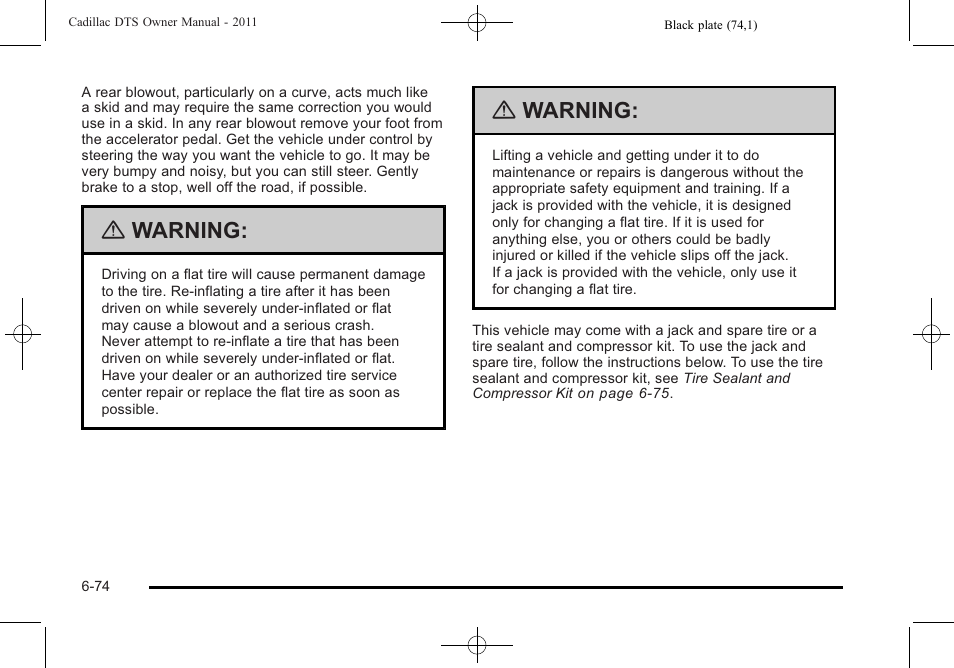 Warning | Cadillac 2011 DTS User Manual | Page 384 / 470