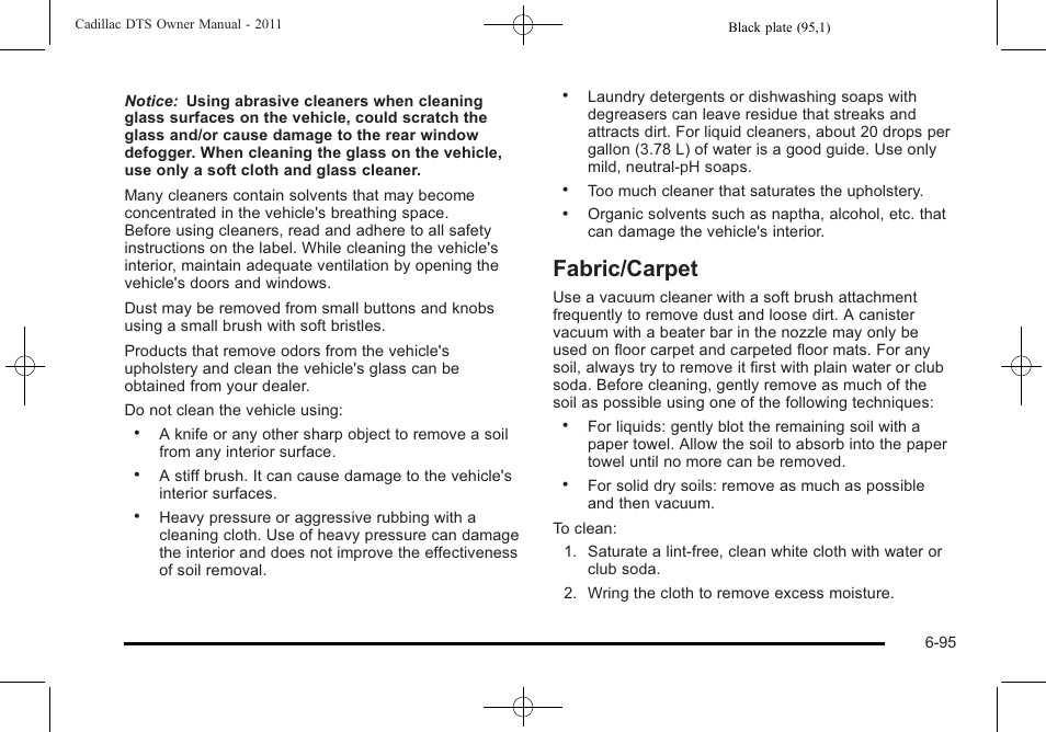 Fabric/carpet, Fabric/carpet -95 | Cadillac 2011 DTS User Manual | Page 405 / 470