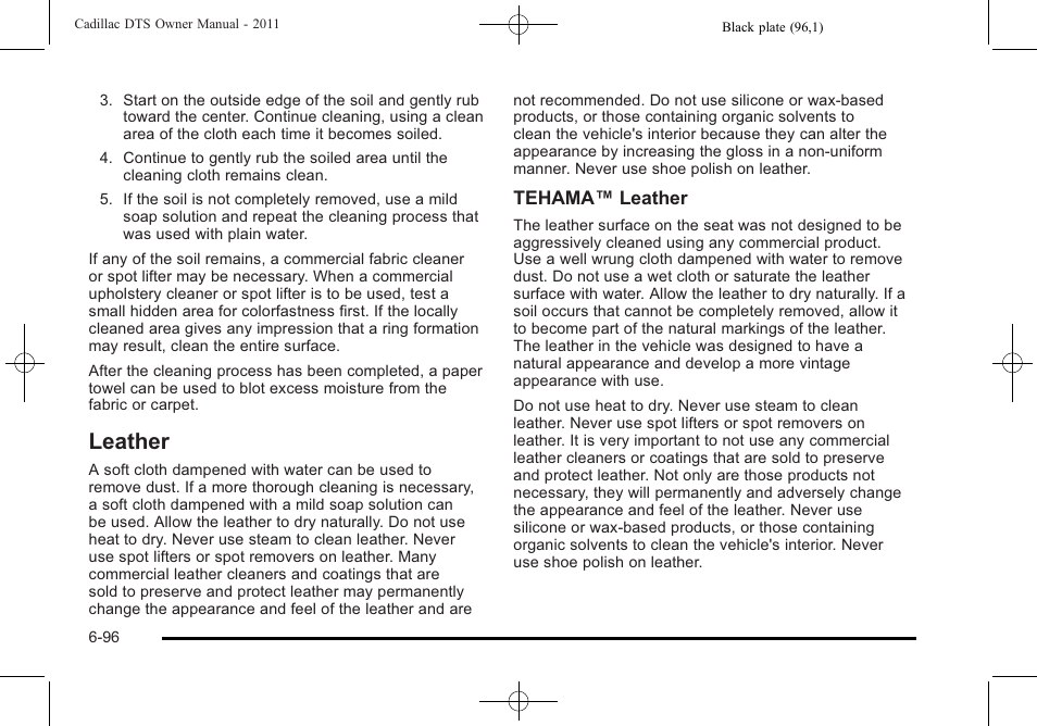 Leather, Leather -96 | Cadillac 2011 DTS User Manual | Page 406 / 470