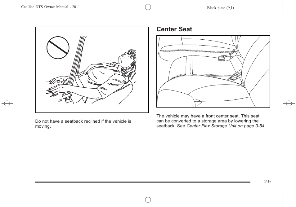 Center seat, Center seat -9 | Cadillac 2011 DTS User Manual | Page 41 / 470
