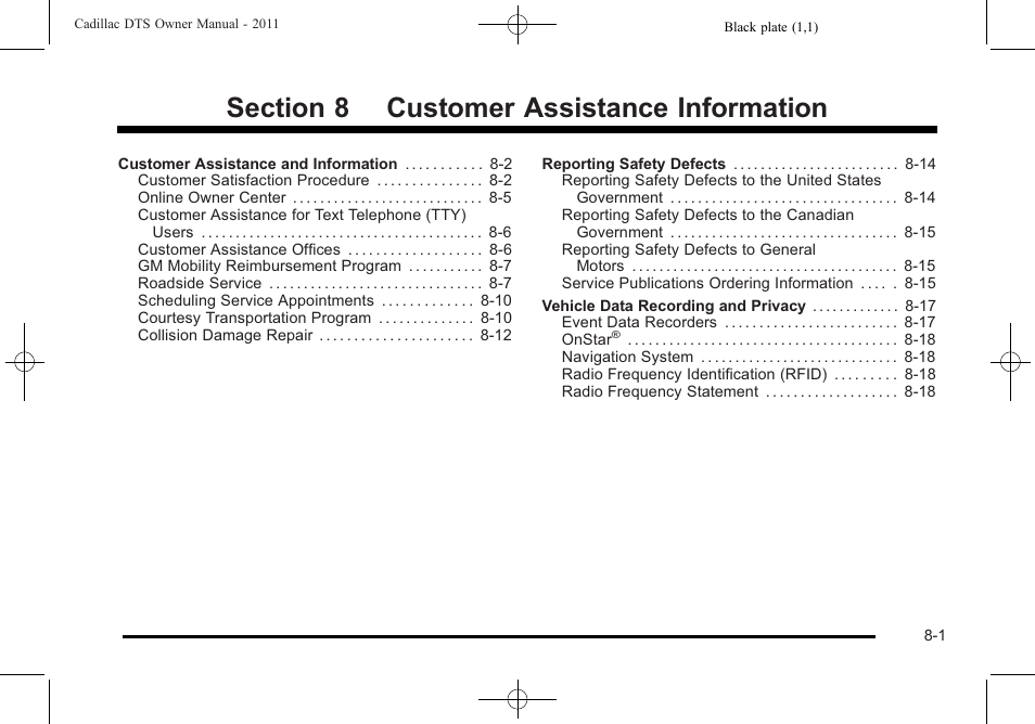 Customer assistance information | Cadillac 2011 DTS User Manual | Page 437 / 470