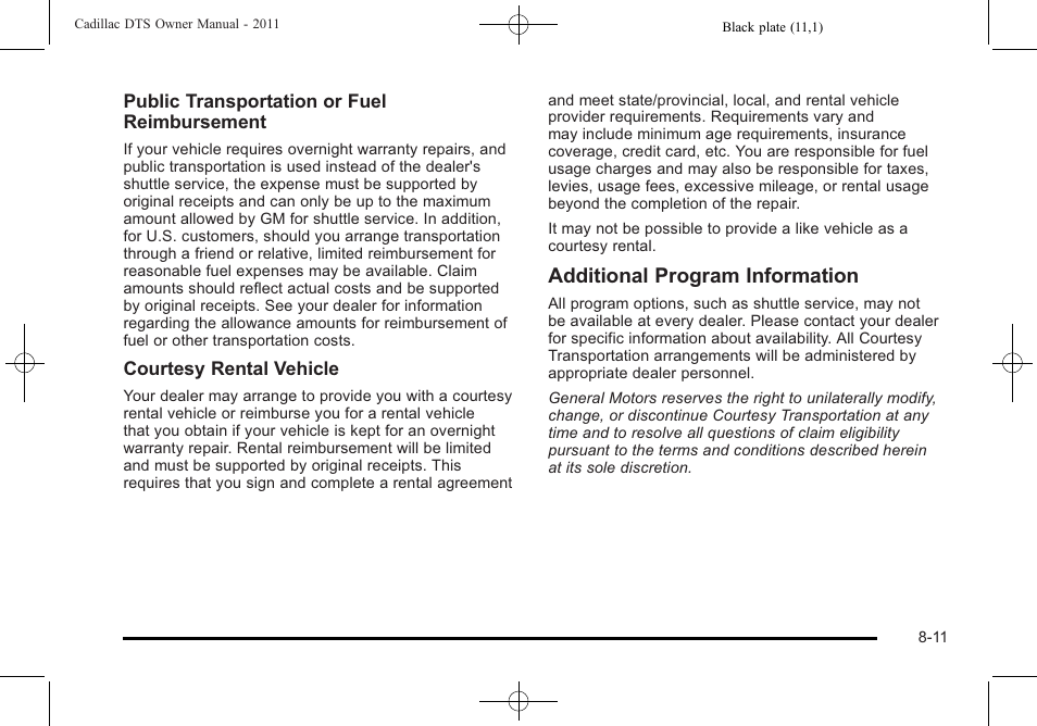 Additional program information | Cadillac 2011 DTS User Manual | Page 447 / 470