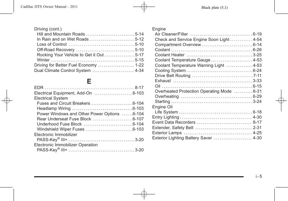 Index_e | Cadillac 2011 DTS User Manual | Page 459 / 470