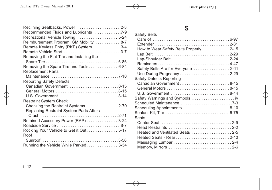 Index_s | Cadillac 2011 DTS User Manual | Page 466 / 470