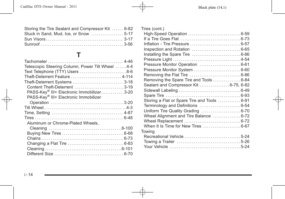 Index_t | Cadillac 2011 DTS User Manual | Page 468 / 470