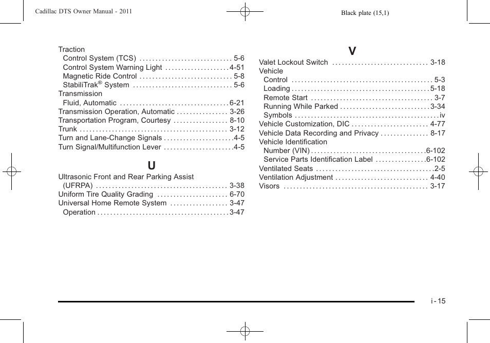 Index_u, Index_v | Cadillac 2011 DTS User Manual | Page 469 / 470